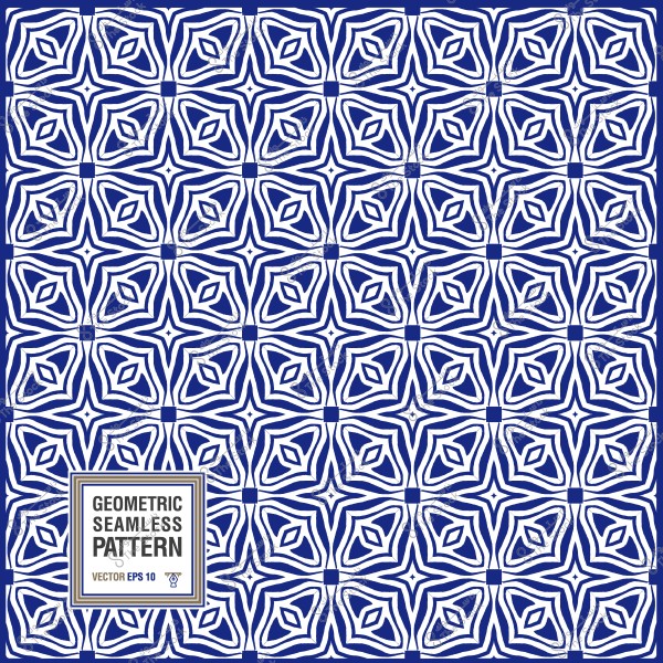 نمط متكرر بأشكال هندسية زرقاء وبيضاء.