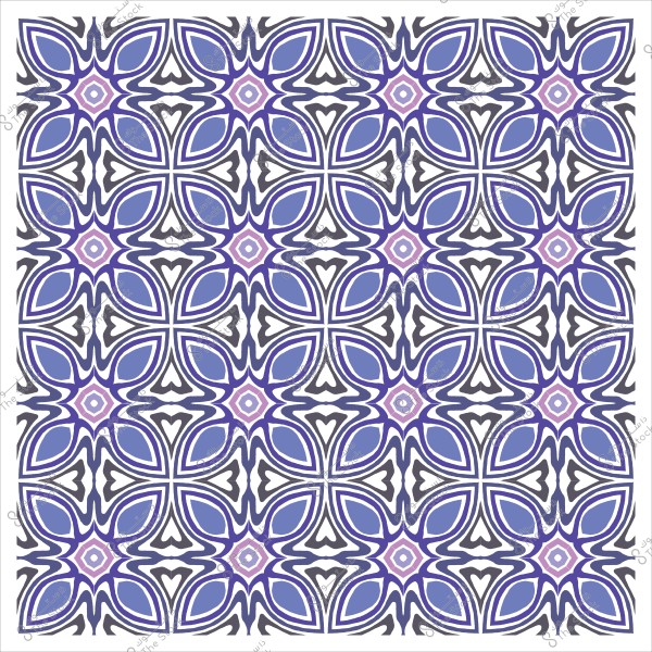 نمط زخرفي باللونين الأزرق والأرجواني مع تصميمات هندسية متكررة بأشكال زهرية.