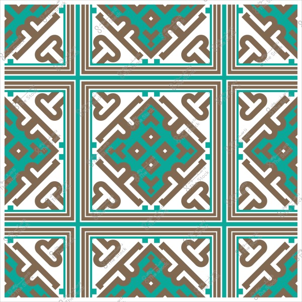 نقش هندسي إسلامي بتكرار الأشكال البنية والزرقاء على خلفية بيضاء.