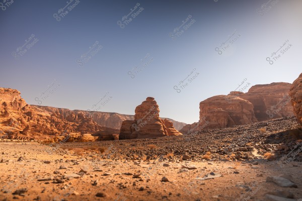 Scenic view of desert against clear blue sky, A beautiful Landscape from Al Ula, Saudi Arabia