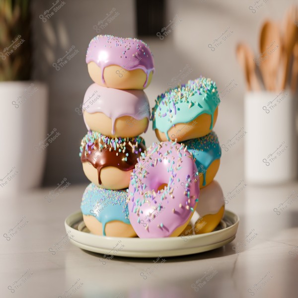 DONUTS on a plate with color and Sprinkels