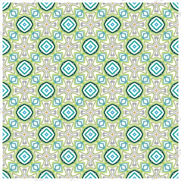 A colorful geometric pattern with diamond shapes and green and blue designs.