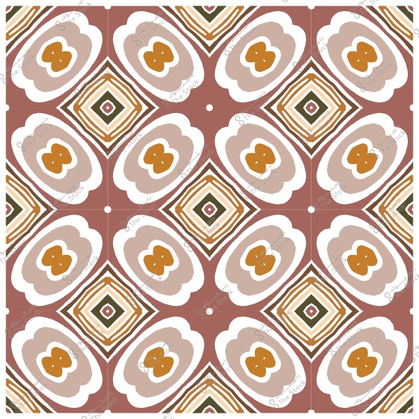 Geometric pattern with brown and orange colors featuring circular and square symmetrical shapes