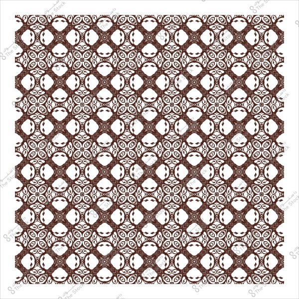 نمط زخرفي هندسي بني اللون على خلفية بيضاء يحتوي على أشكال متكررة ومعقدة.