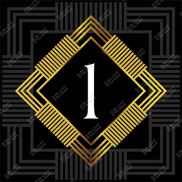 تصميم فني للرقم واحد باللون الذهبي محاط بزخارف هندسية على خلفية سوداء.