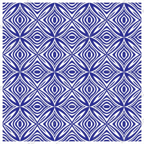 Repetitive geometric blue and white patterns in a symmetrical design
