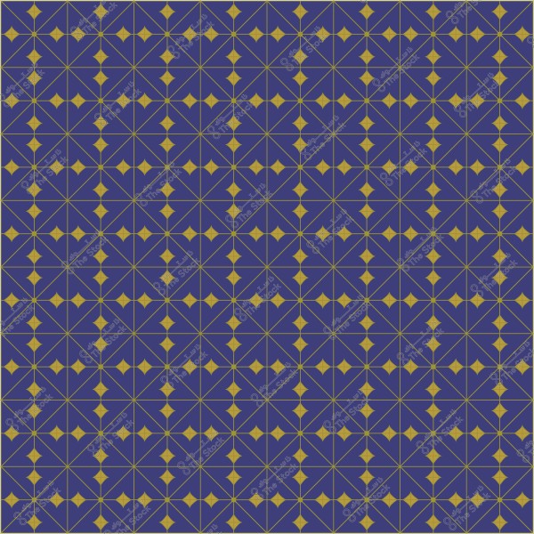 نمط هندسي متكرر بأشكال مثلثة ومربعات بلون أصفر على خلفية زرقاء داكنة.