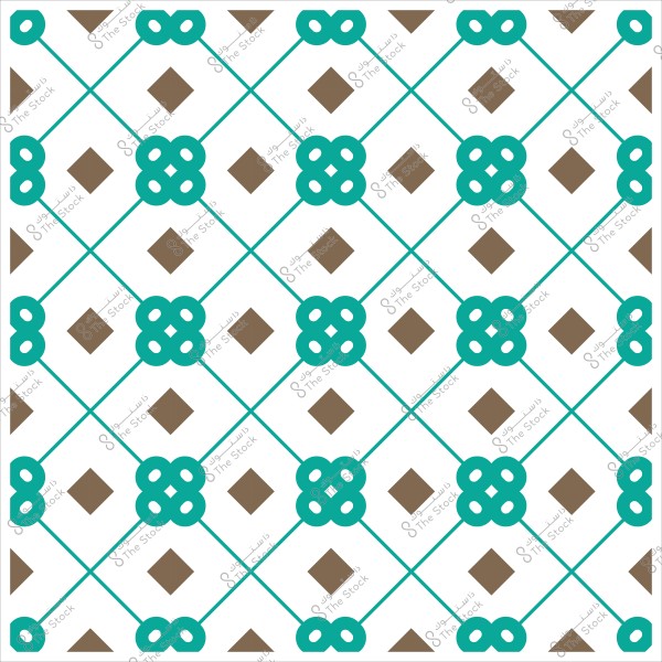 نمط زخرفي هندسي يحتوي على أشكال معينية بنية وعقد دائرية زرقاء متداخلة.