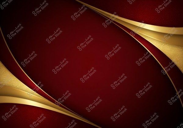 Artistic background featuring a design with dark red and gold colors. Curved golden lines intersect with the red background, creating a sleek and elegant pattern. The design is free of any text or imagery elements, making it suitable for use in invitations or covers.