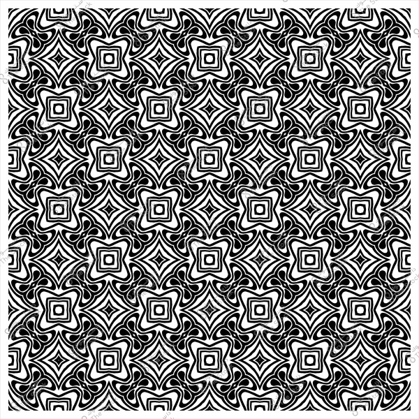 نمط هندسي أبيض وأسود بتصميم متكرر يشبه الزهور والنجوم.