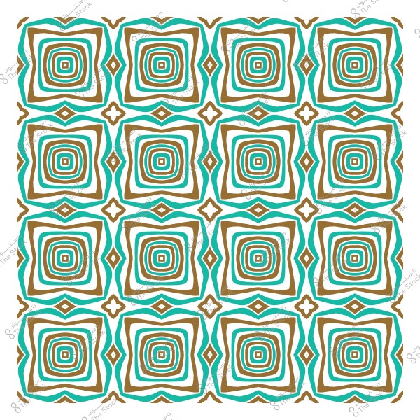 نمط هندسي مكون من أشكال مربعة متداخلة بألوان بني وزيتي مع خلفية بيضاء.