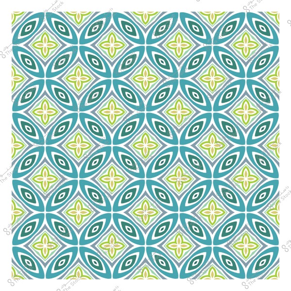 نمط هندسي بألوان خضراء وزرقاء مع تصميمات متكررة.