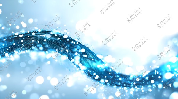 An abstract image featuring a combination of blue and white colors with shimmering white light effects. The design includes overlapping curves that resemble small particles or intertwined fibers, giving a sense of depth and motion.