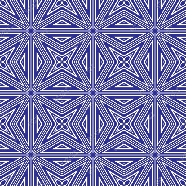 A decorative geometric pattern consisting of star-shaped forms and interlocking lines in dark blue and white. The design repeats symmetrically across the entire image, creating a three-dimensional and elegant appearance.