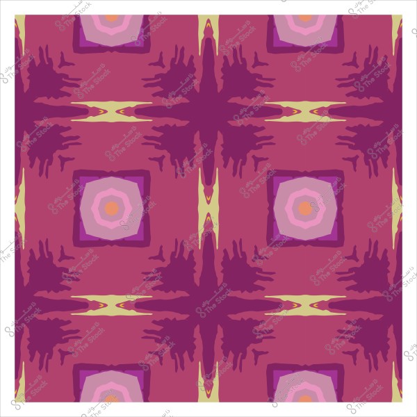 تصميم فني هندسي ذو نمط متكرر بالألوان البنفسجية والوردية والخضراء.