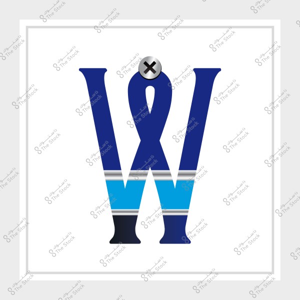 شعار مزخرف بشكل حرف "W" بألوان زرقاء وفضية