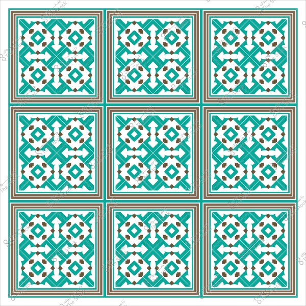 بلاط بزخارف هندسية باللونين الأزرق والأبيض يتكرر في نمط شبكي.