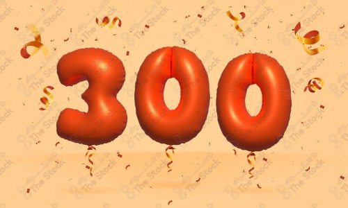 Vector Number 300 Shape 3D Red Helium Balloons Party Decorations Anniversary Celebration Birthday Greetings.