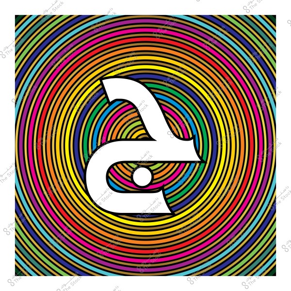 حرف "ج" بالخط العربي يظهر في وسط دوائر متداخلة متعددة الألوان, تشمل الأزرق والأصفر والبرتقالي والأحمر. التصميم يمزج بين الفن التجريدي والزخرفة ويضفي شعوراً بالحركة والديناميكية.

-