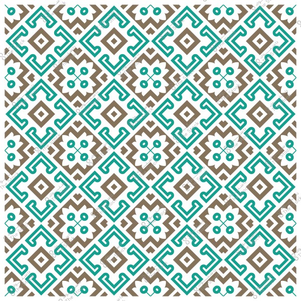 نمط هندسي ملون باللونين البني والتركوازي, يحتوي على أشكال مربعة وزخارف متداخلة بأبعاد متساوية.