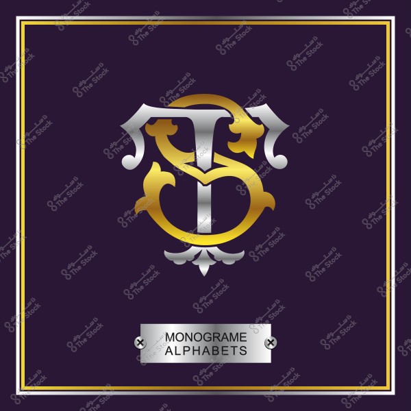 تصميم شعار بزخرفة مزخرفة باللونين الذهبي والفضي على خلفية داكنة.