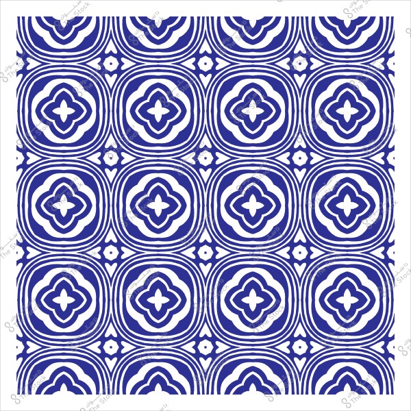 نمط زخرفي أزرق وأبيض يتكون من أشكال هندسية مكررة.