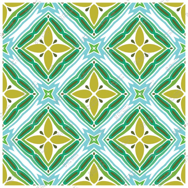 تصميم نمط هندسي بألوان خضراء وزرقاء وأشكال زهرية مكررة.