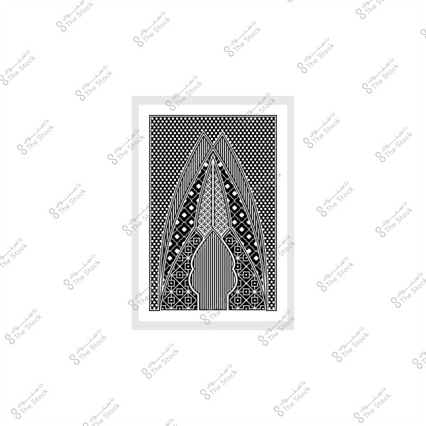 تصميم هندسي أبيض وأسود مع أنماط متداخلة وخطوط متقاطعة.