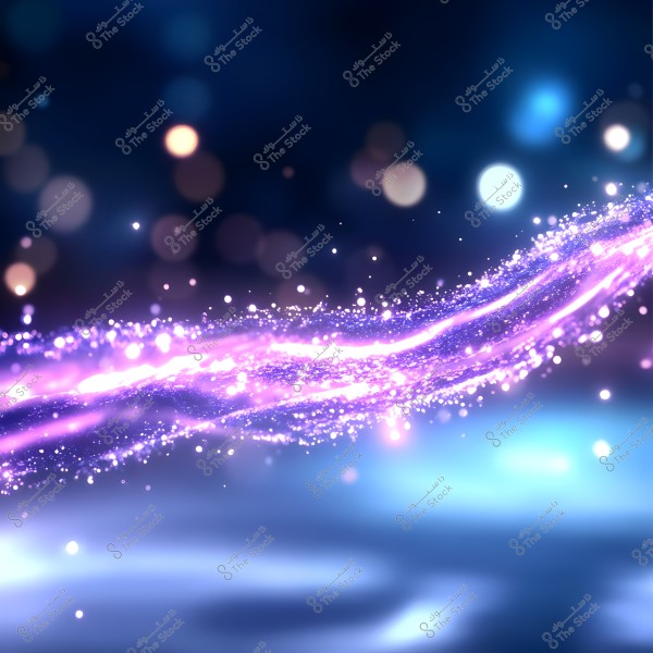 Abstract image featuring glowing lines in purple and blue, shimmering against a dark, blurred background with bright light spots surrounding them. The image conveys a sense of movement and energy with soothing color gradients.