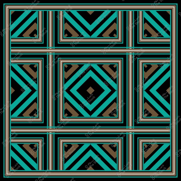 تصميم هندسي بألوان زرقاء وسوداء وبنية يتكون من مربعات وخطوط متقاطعة بشكل منتظم.