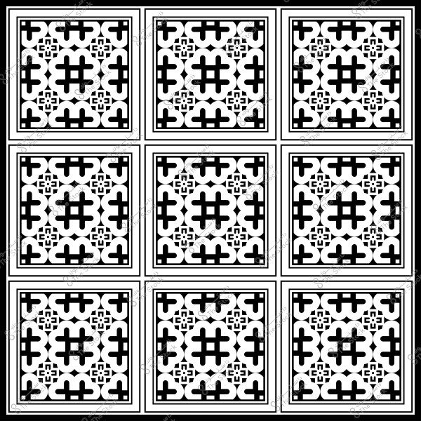 نمط بلاط مزخرف باللونين الأسود والأبيض بتصميم هندسي.