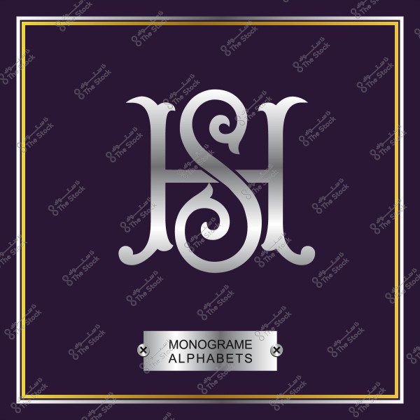 A purple frame design with silver ornate letters "H" and "S" with "Monogram Alphabets" written at the bottom.