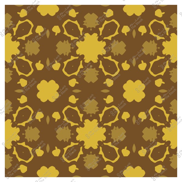 نمط هندسي بألوان بنية وصفراء مع تصميم متماثل يشبه الأزهار والأوراق.