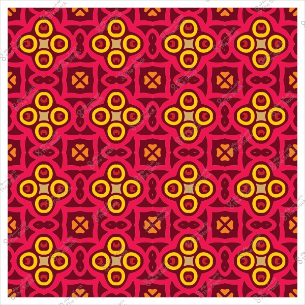 Decorative pattern with repeating geometric shapes in red and yellow colors.