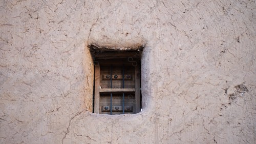 wooden window on mud house in Shaqra, Riyadh, Saudi Arabia