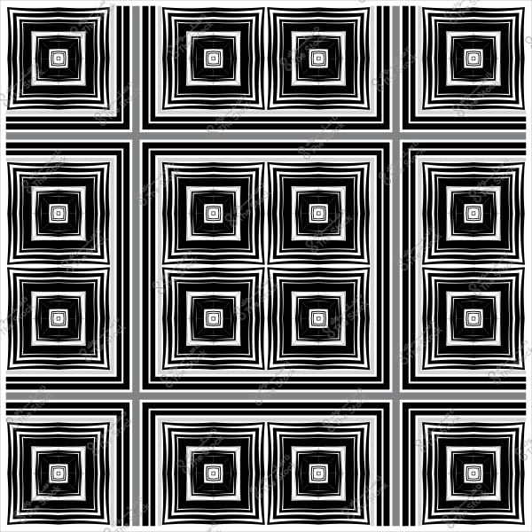 Black and white geometric pattern consisting of nested repeating squares.