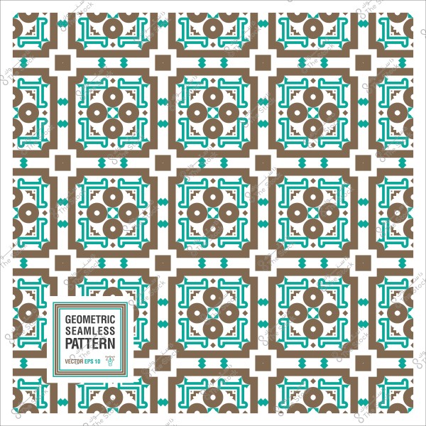 نمط هندسي متكرر يتضمن أشكال مربعة بنية وزرقاء على خلفية بيضاء.