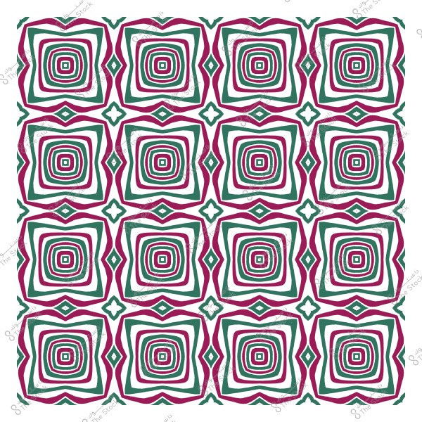 Geometric pattern consisting of interlocking squares in red and green colors.
