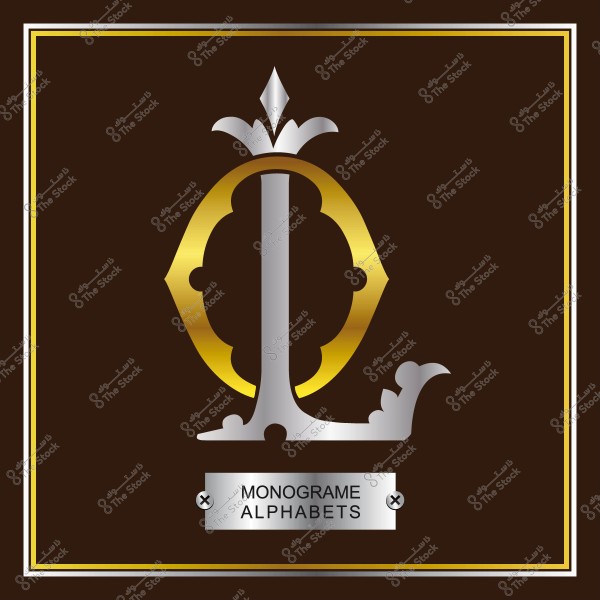 Ornate letter L in gold and silver colors within a dark brown frame, with "MONOGRAM ALPHABETS" written below.