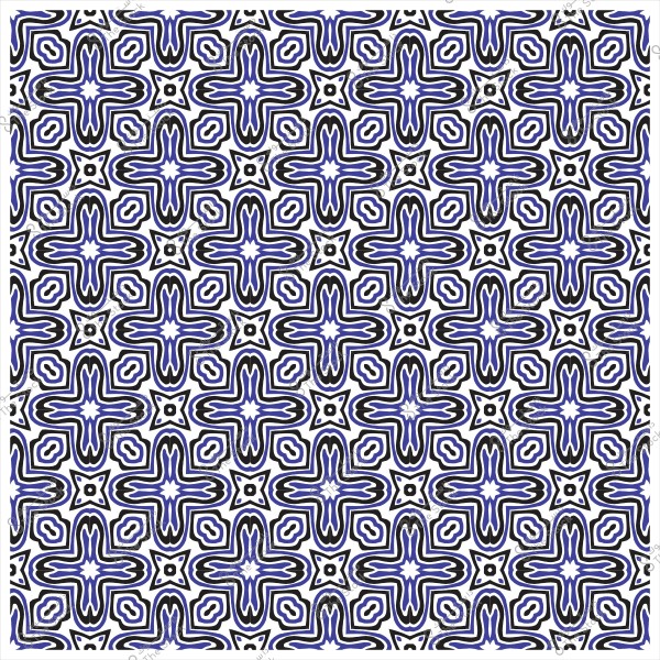 نمط متماثل بالأشكال المتداخلة بالأبيض والأسود والأزرق.