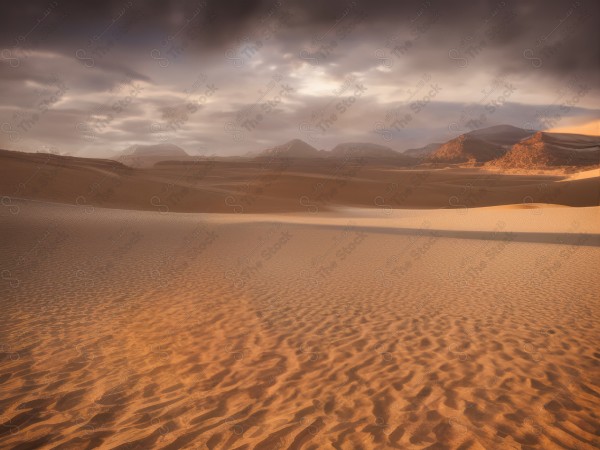 A shot of the golden sand dunes in the Saudi desert and the sky appears clear during the day, the Empty Quarter, desert areas, designed by Ai.