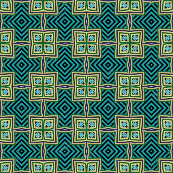 نمط هندسي ملون يتكون من مربعات وخطوط متداخلة بألوان الأزرق والأسود والأصفر.