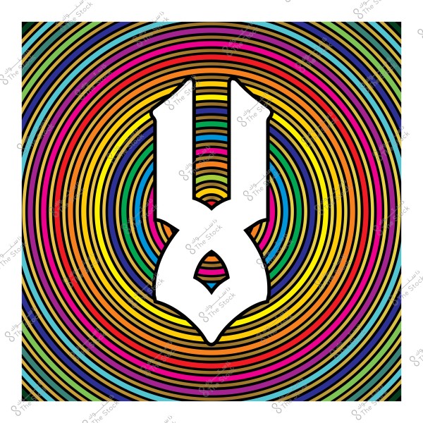 An image featuring a white geometric shape prominently set against a background of overlapping colorful circles with shades of yellow, orange, red, blue, and green. The vibrant background creates a dynamic visual effect that highlights the central shape.