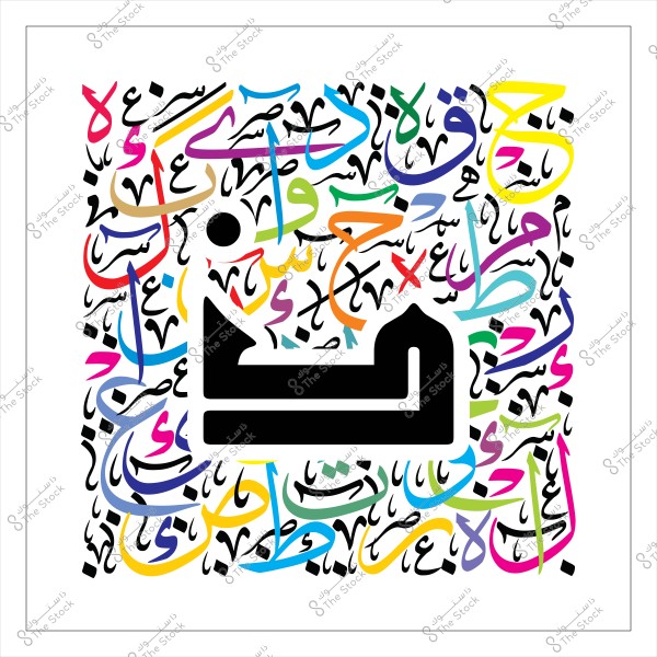 صورة تحتوي على كلمة "هوية" مكتوبة بالخط العربي الكوفي باللون الأسود البارز في وسط الصورة. محاطة بمجموعة من الأحرف العربية المكتوبة بألوان متنوعة منها الأزرق والوردي والأصفر والأخضر, موزعة بشكل فني وعشوائي حول الكلمة المركزية.

-