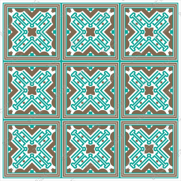 نمط زخرفي هندسي مكون من مربعات متكررة بتدرجات البني والأخضر.