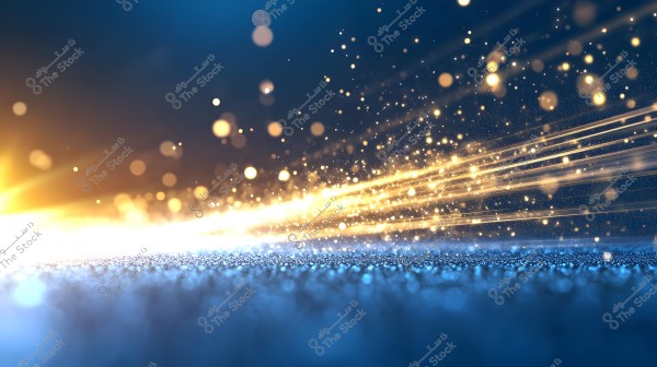 An abstract image of a surface filled with shimmering golden light streaks stretching across the image. The background is dark blue, adding contrast to the golden specks and glittering streaks.
