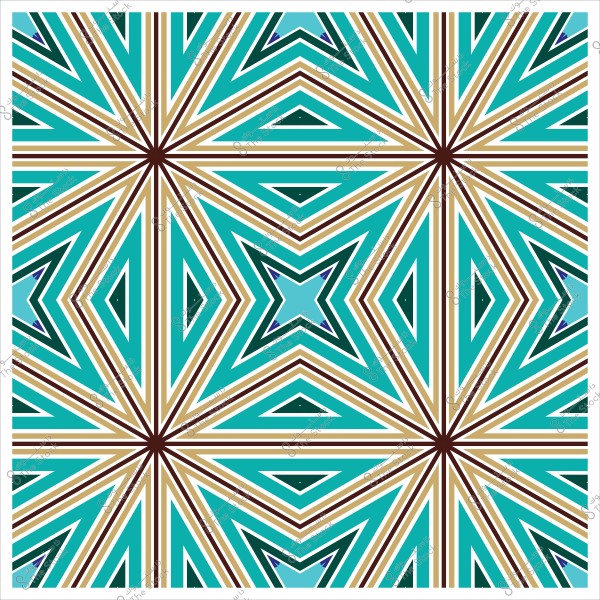 Repeating geometric pattern with blue and brown colors featuring star shapes and intersecting lines.