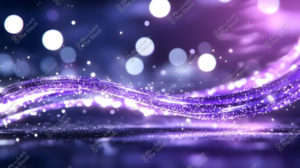 An abstract image featuring a glowing purple wave running across the scene, with light reflections and scattered specks in the background. The background is out of focus with hues of blue and purple, creating an artistic and cosmic atmosphere.