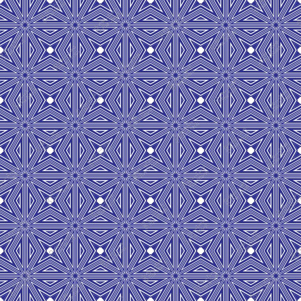 نمط هندسي متكرر باللونين الأزرق والأبيض, يتميز بتصميمات مثلثة متداخلة تشكل أشكالاً نجمية داخل شبكة من المربعات. التصميم متناظر ويغطي كامل الصورة.