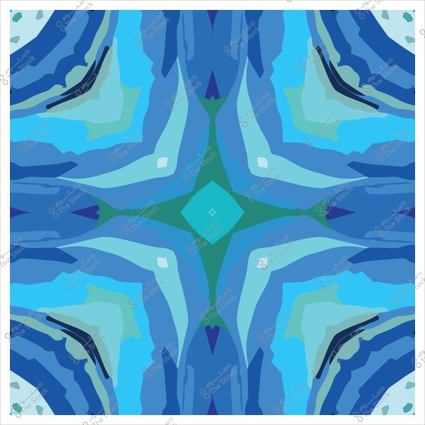 تصميم هندسي متماثل بألوان زرقاء وخضراء يظهر كنمط متكرر بأشكال متشابكة وطبقات متعددة, تتمركز حول شكل ماسي في الوسط.

-